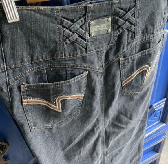 Vintage Lucy Denim Skirt Button Waist Rivet Large - Picture 3 of 4